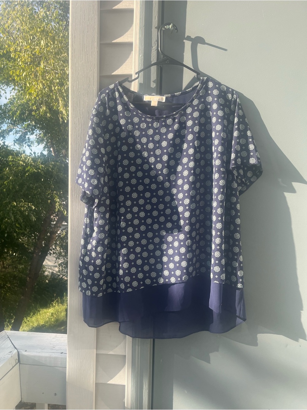 Michael Kors Navy Floral Dot Layered Short-Sleeve Blouse